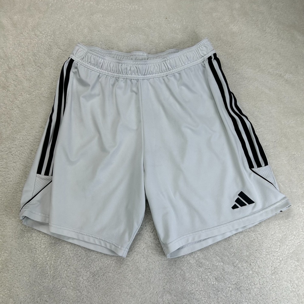Adidas Tiro Athletic Shorts Mens L Gray Regular Fit Aeroready Performance Logo L